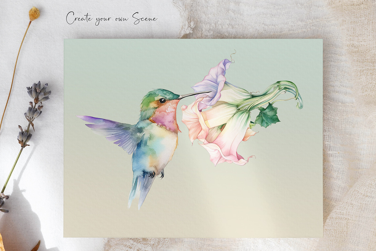 Watercolor Hummingbird and Flowers, an Animal Illustration by Dazzling Art Boutique (Photo 6 of 8)