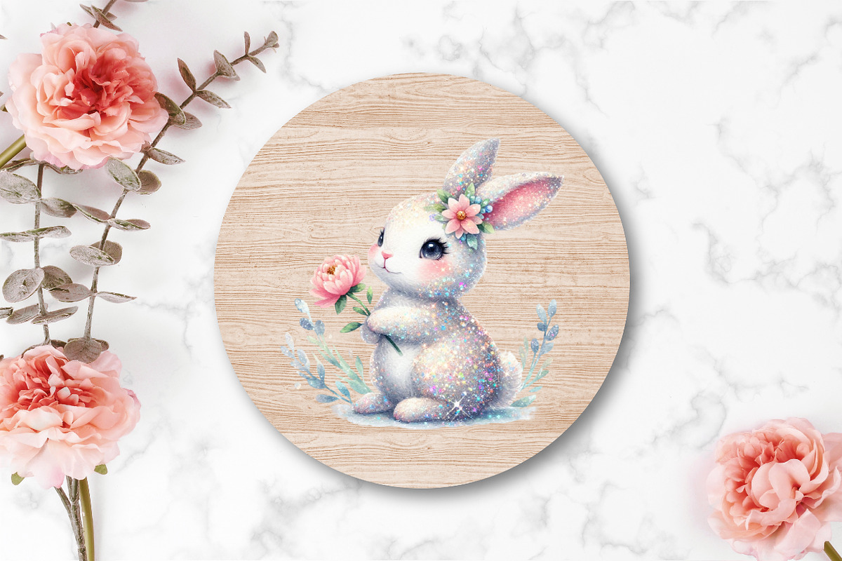 Watercolor Bunny Glitter Clipart, an Illustration by CraftArtStudio (Photo 4 of 5)
