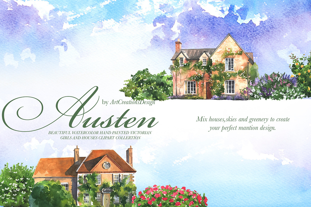 Watercolor Austen Clipart Set, a Person Illustration by ArtCreationsDesign (Photo 11 of 22)