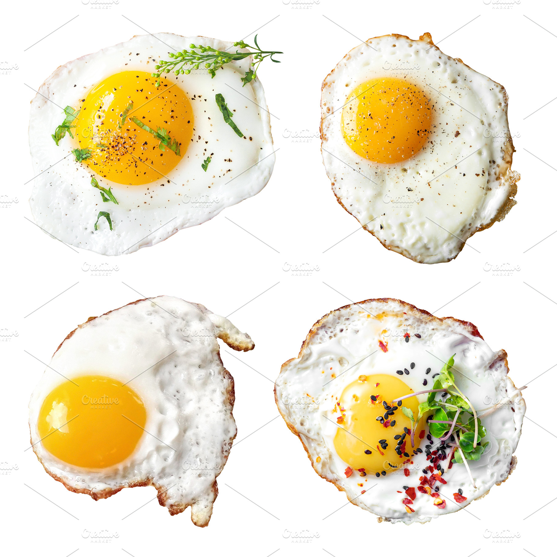 Fried egg collection isolated, a Food & Drink Photo by BOOCYS