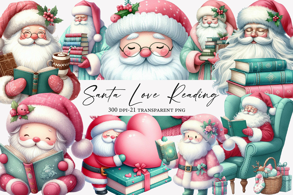 Santa Love Reading Clipart, an Illustration by Designworld (Photo 1 of 6)
