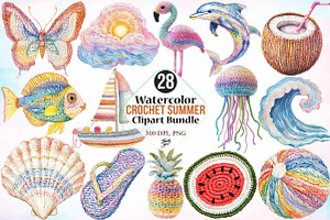 Watercolor Crochet Summer Clipart, an Illustration by Canvas Craft