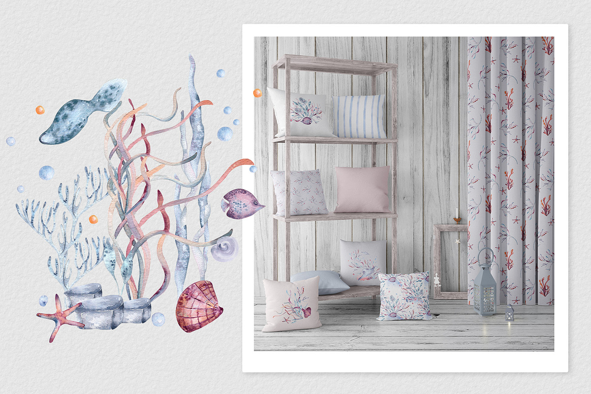 Ocean plants watercolor animals set, an Illustration by Kate Lanbina (Photo 8 of 19)