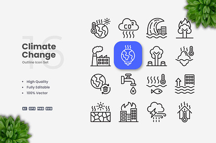 Climate Change Outline Icons, an Outline Icon by Upnowgraphic