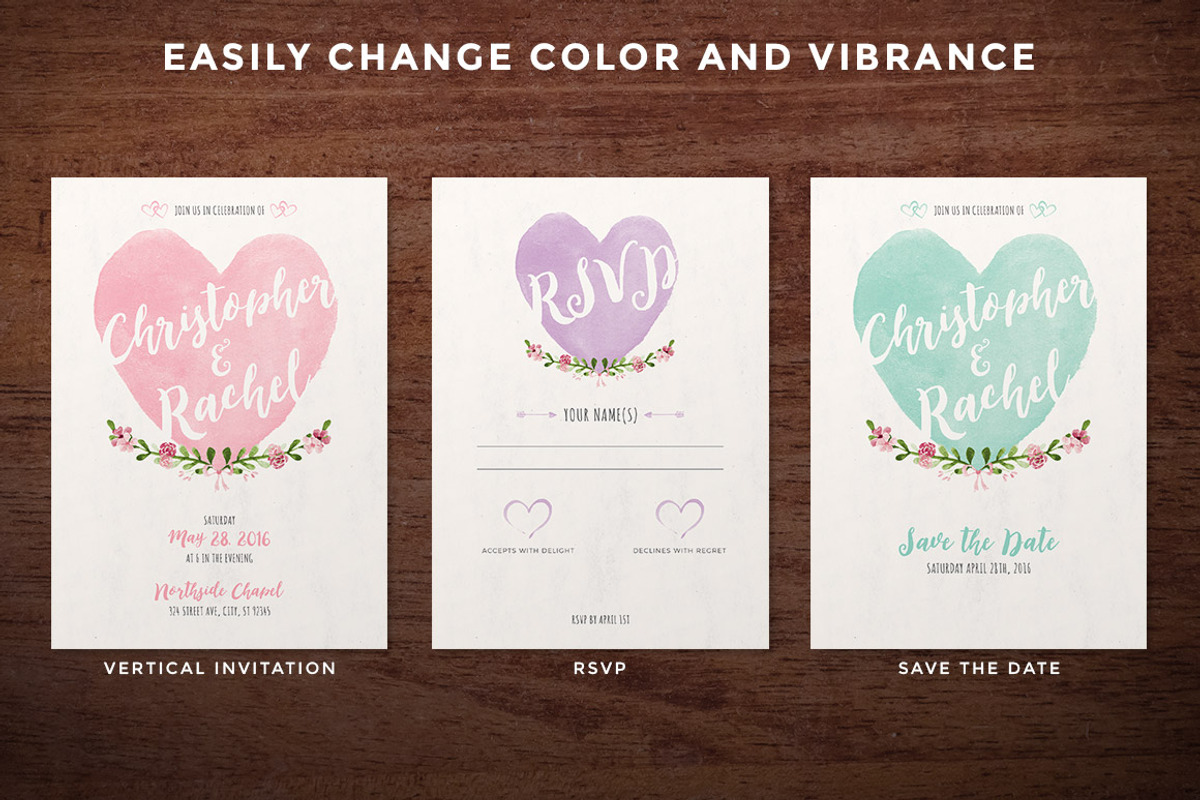 Watercolor Hearts Wedding Invitation, an Invitation Template by ShutterSweets (Photo 3 of 4)