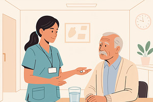 professional giving medicine, a Healthcare Illustration by DanFLCreativo
