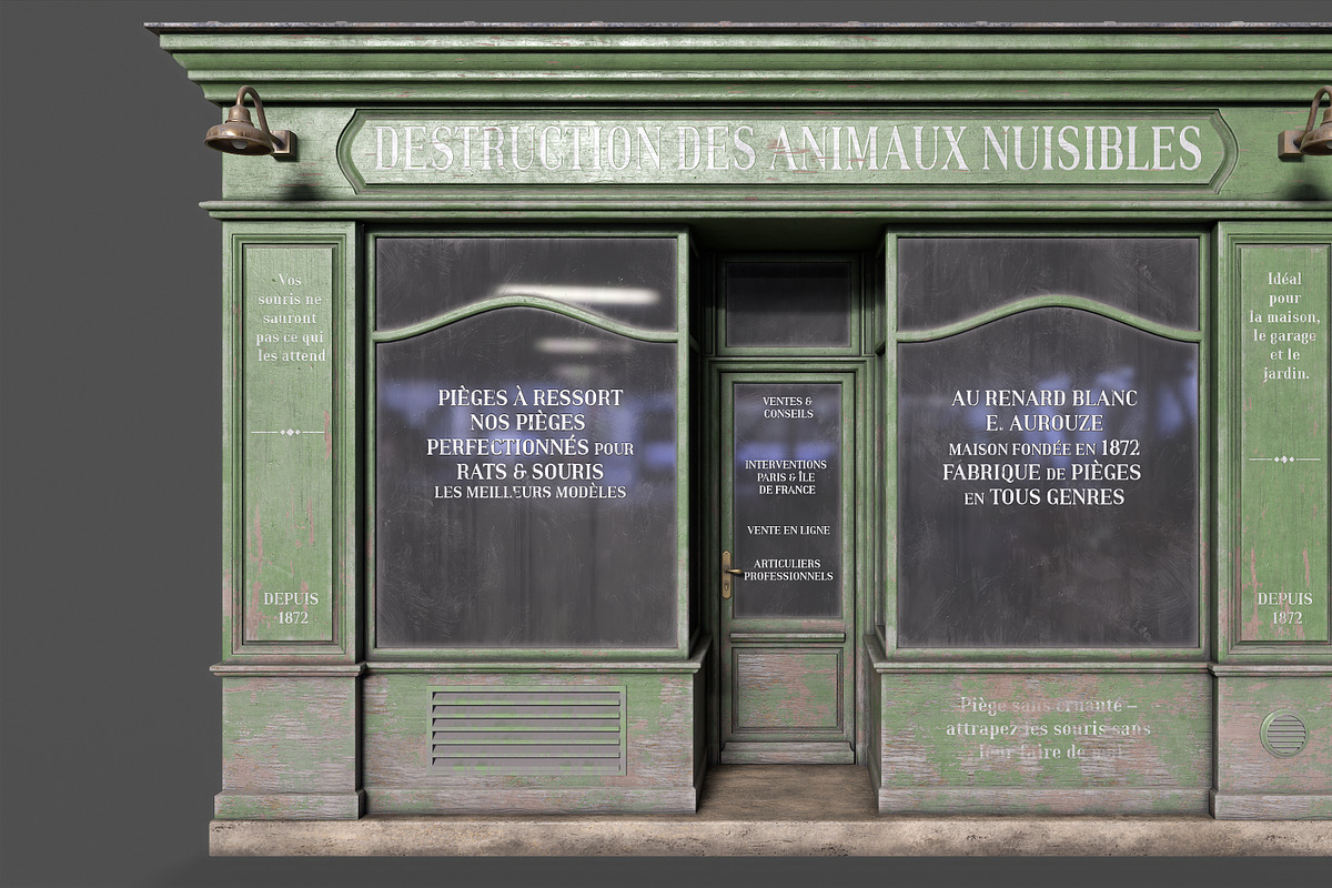 Parisian green vintage storefront, an Architecture 3D Model by happy brush (Photo 2 of 13)