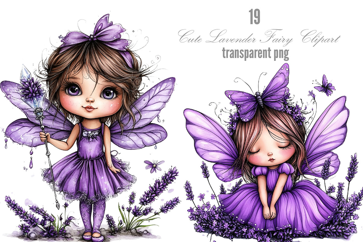 Cute Lavender Fairy Clipart, a Seasonal Illustration by Designking (Photo 1 of 5)