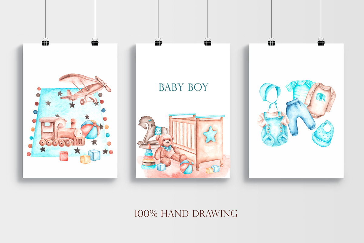 Child boy watercolor set. Birthday., a Person Illustration by SabinaWatercolorArt (Photo 11 of 15)