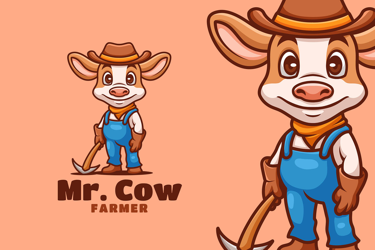Cartoon Cow Farmer Logo Design, a Branding & Logo Template by Gumrega Studio