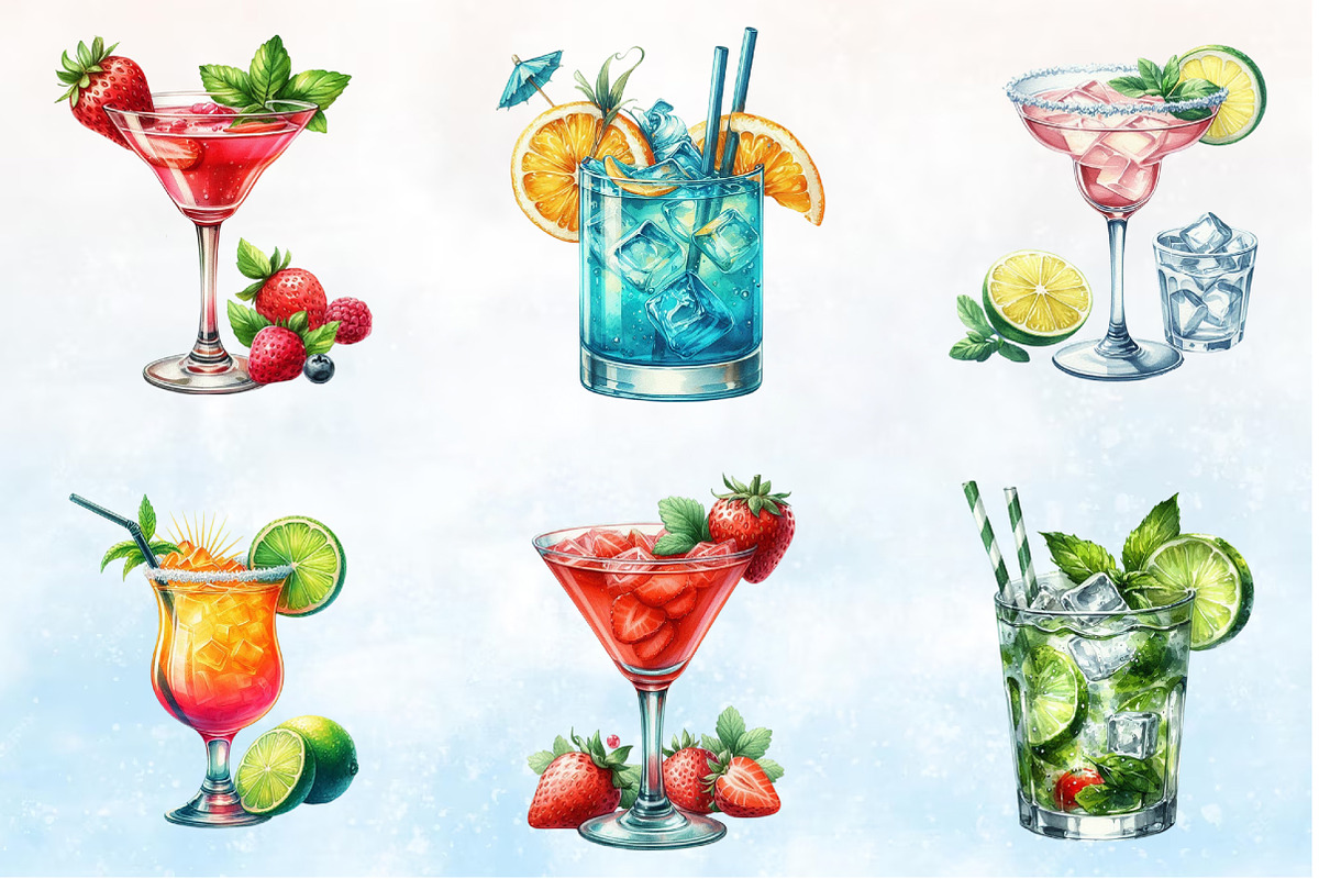 Watercolor Cocktail Collection Clipa, a Seasonal Illustration by Rose Art (Photo 2 of 6)