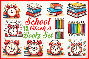 School Clock & Books Set, an Object Graphic by yasushie