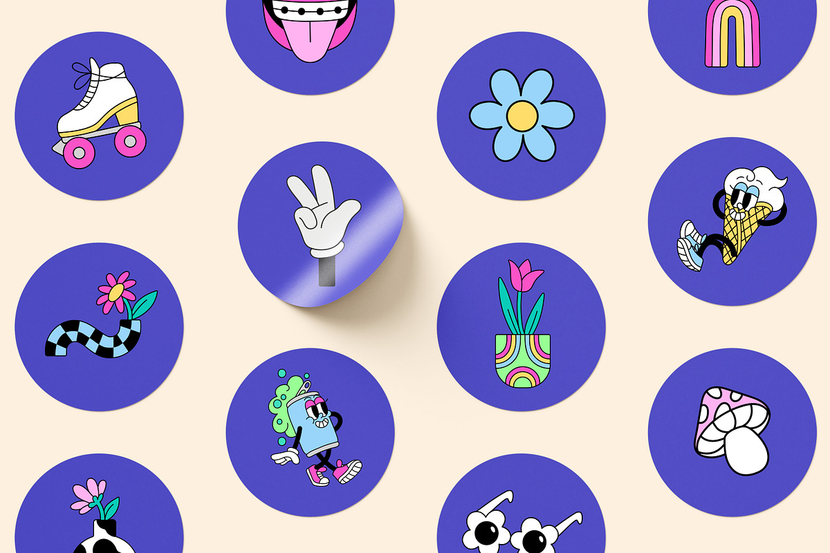 Retro stickers in groovy style set, a Decorative Illustration by PaperTrident (Photo 8 of 8)