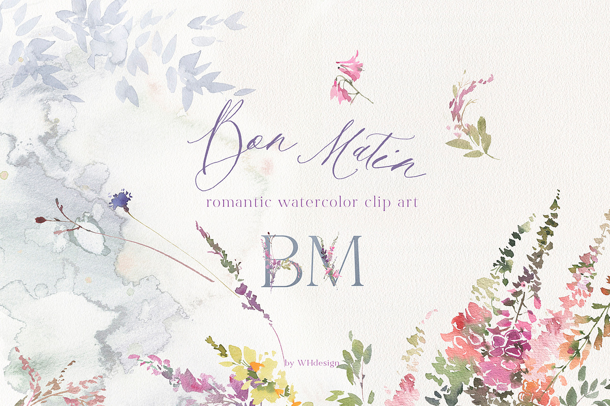 Bon Matin Watercolor Floral Clip Art, a Decorative Illustration by whiteheartdesign (Photo 1 of 18)