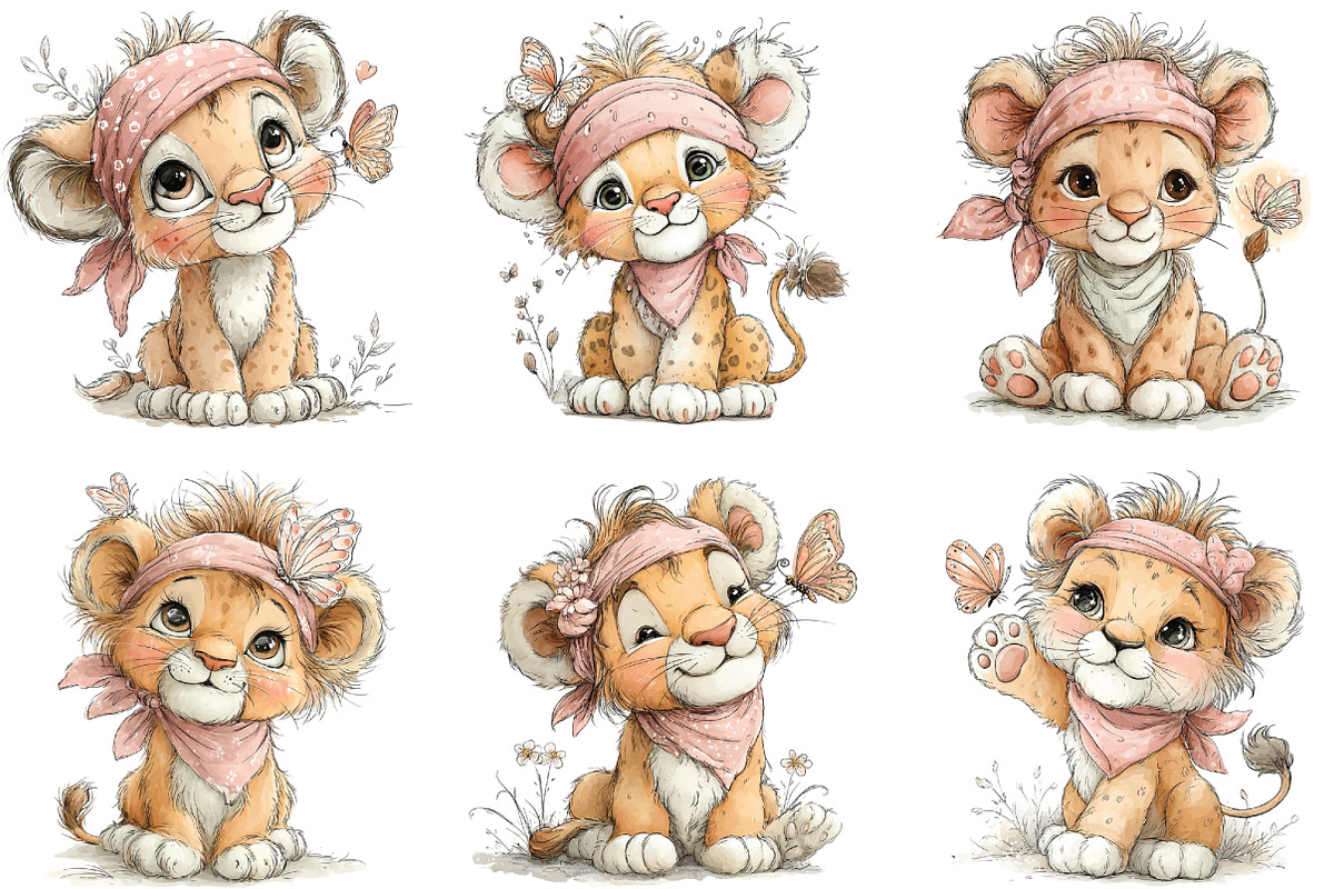 Baby Lion With Butterfly Clipart, an Illustration by CraftArtStudio (Photo 5 of 6)