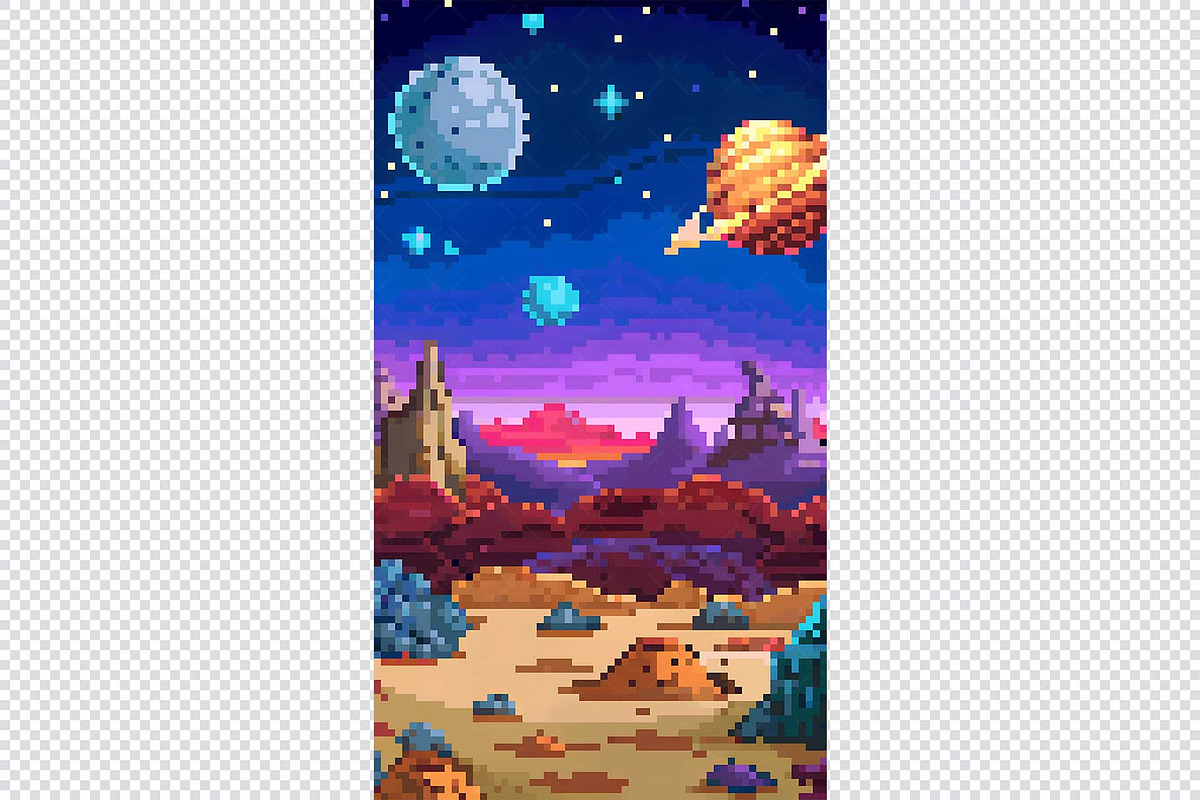 Alien Planet Pixel Art Background, a Background Graphic by minhm2m (Photo 9 of 12)