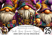 Watercolor Mardi Gras Gnomes Clipart, an Illustration by SVGArt (Thumbnail 1 of 7)