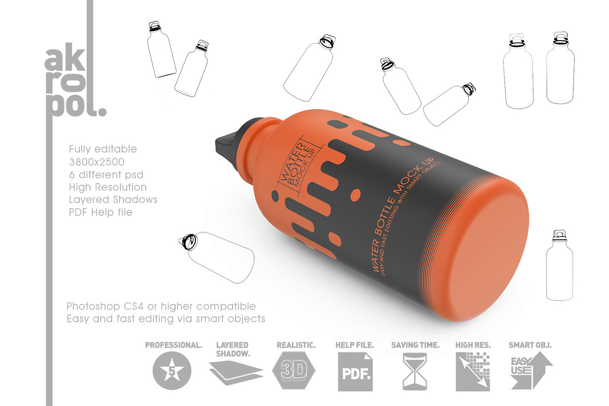 Reusable Water Bottle MockUp, a Cups & Container Mockup by akropol (Photo 6 of 8)