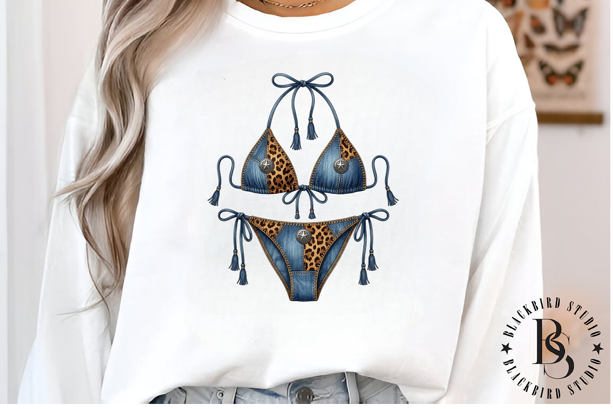 Western Denim Cow Print Bikini PNG, an Object Illustration by Black Bird Studio (Photo 4 of 4)