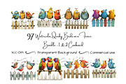 97 Quirky Birds on a Fence Clipart, an Animal Illustration by Art Paradise Studios (Thumbnail 2 of 9)