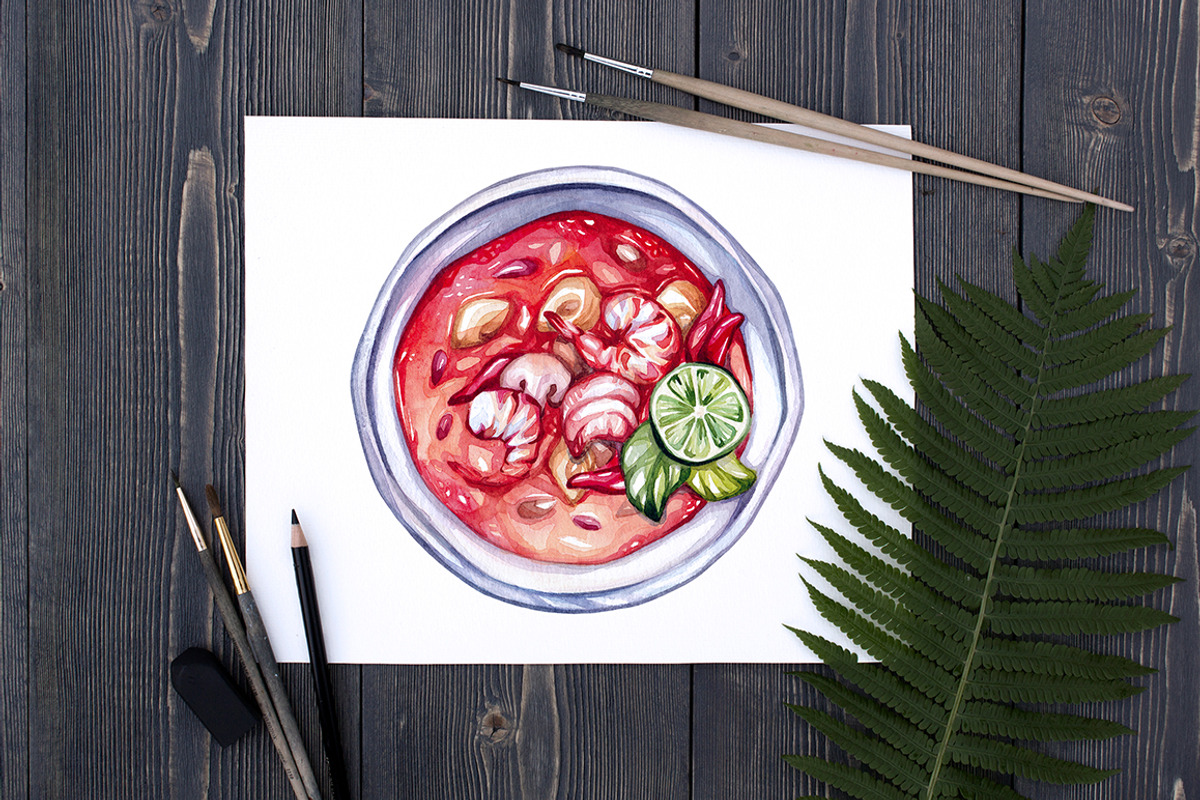 Tom Yum Soup + Ingredients, a Food Illustration by Olga Olmix (Photo 5 of 5)