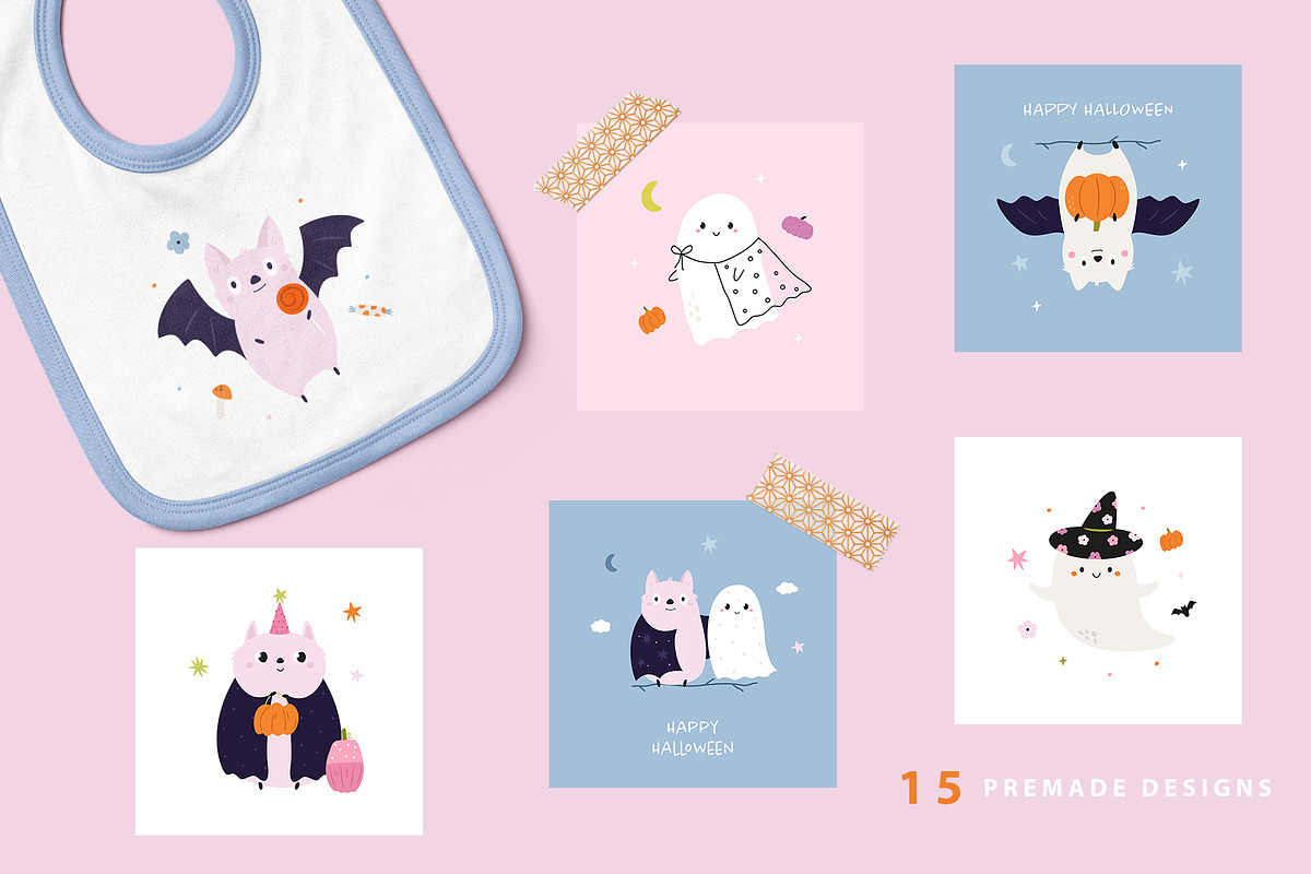 Halloween Bats & Ghosts Cliparts, a Graphic by danceyourlife (Photo 2 of 10)