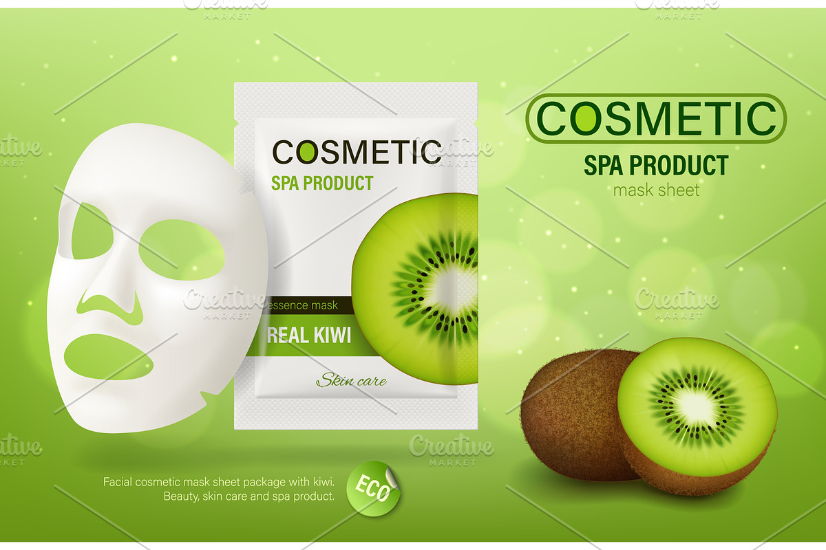 Kiwi fruit essence cosmetic mask, a Healthcare Illustration by Vector Tradition