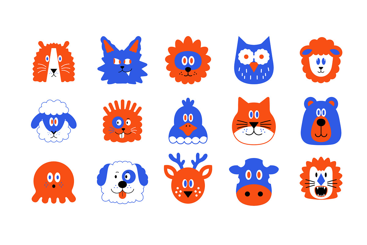 Cute Animal Face Illustration Set, an Animal Illustration by decographstud (Photo 3 of 5)