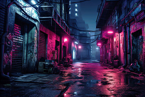 Street In Cyberpunk City, Alley With