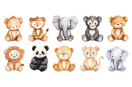 Cute Sitting Animals Watercolor, an Animal Illustration by LadadikArt