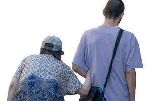Back view medium shot isolated image of adult and elderly walkin, a Person Photo by DanFLCreativo