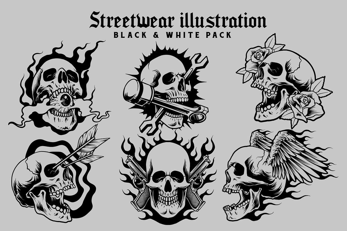 Streetwear Skull Illustration Bundle, an Object Illustration by METI (Photo 5 of 6)