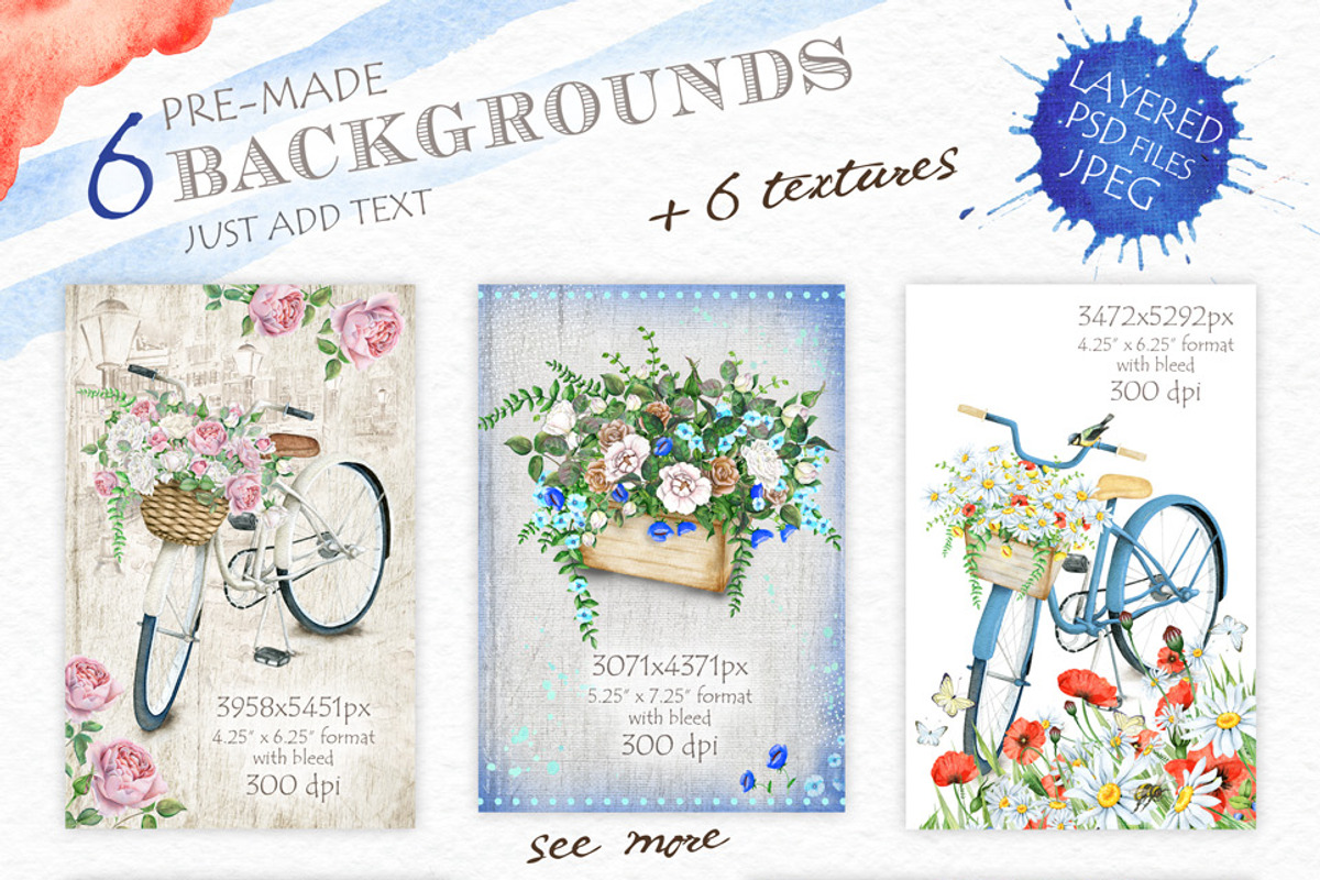 Watercolor Bicycle & Flowers, a Decorative Illustration by Eva Katerina (Photo 5 of 7)