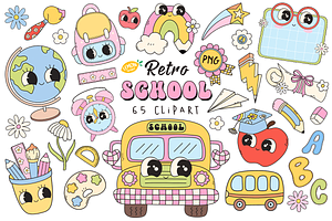 Retro School PNG Clipart Bundle, a Seasonal Illustration by LemonDesign