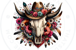 Boho Western Bull Skull PNG Clipart