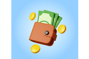 3D money wallet with coins, a Finance Illustration by Buch&Bee