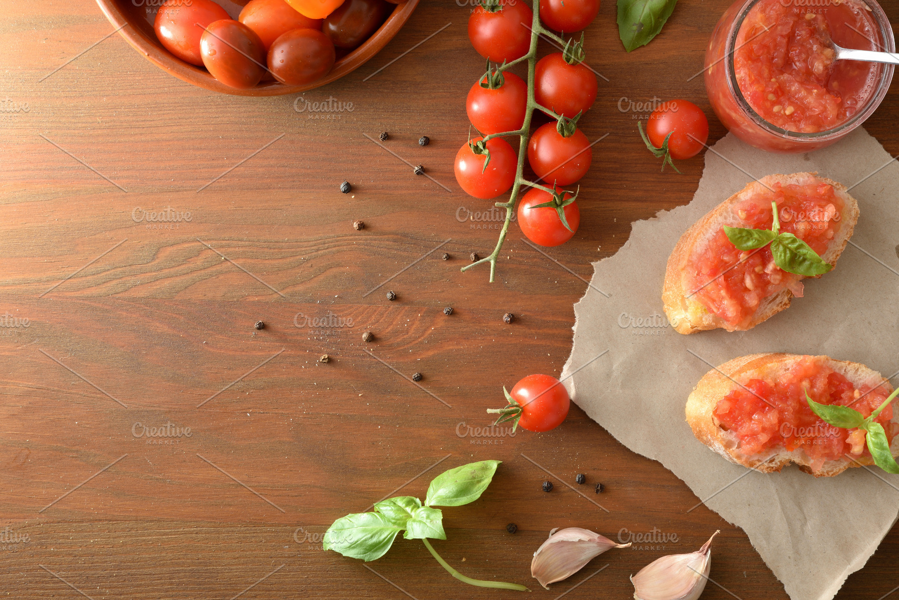 Rustic Tomato Bruschetta Ingredients Flat Lay, a Food & Drink Photo by Davizro's Market