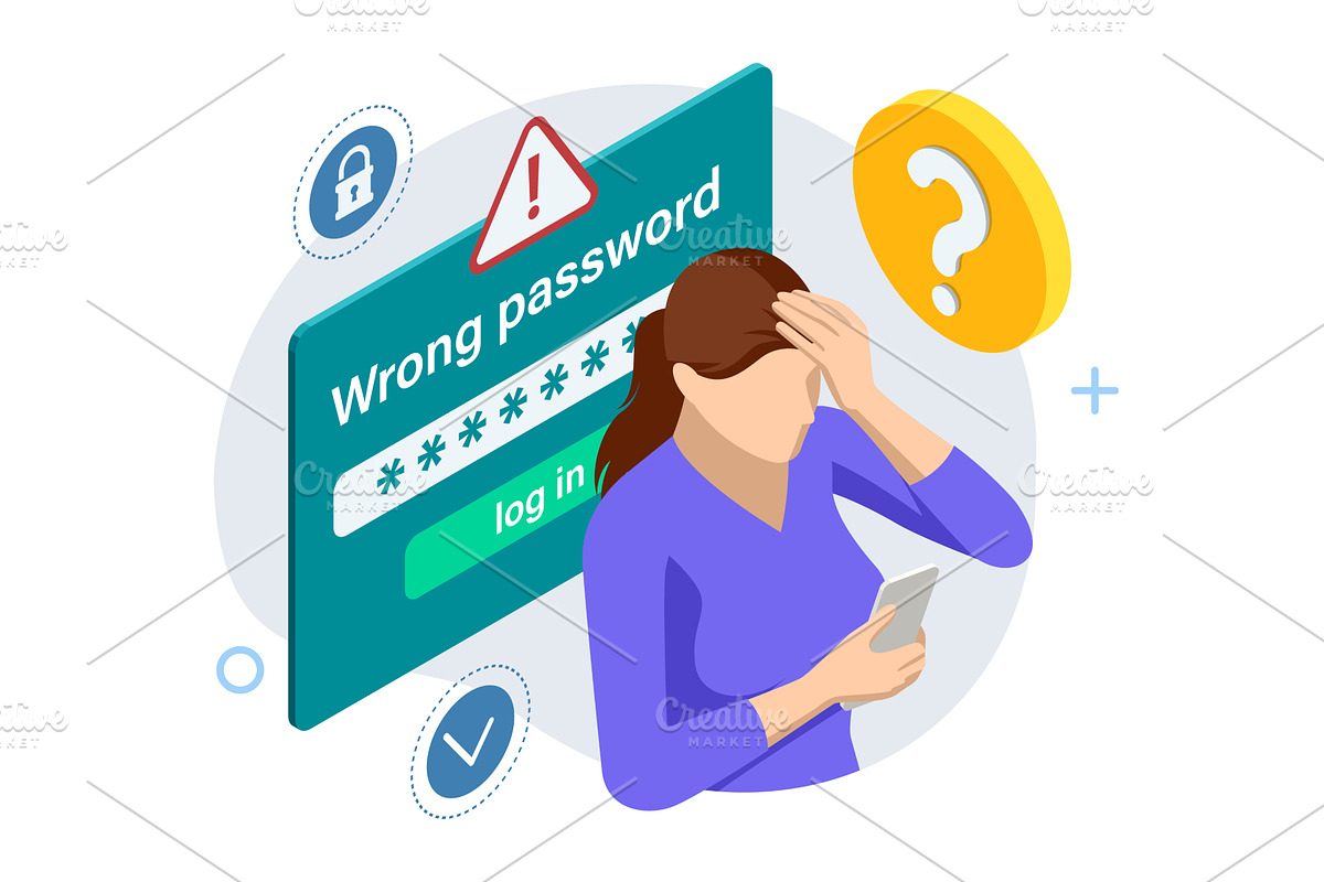 Isometric password error, a Technology Illustration by Golden Sikorka