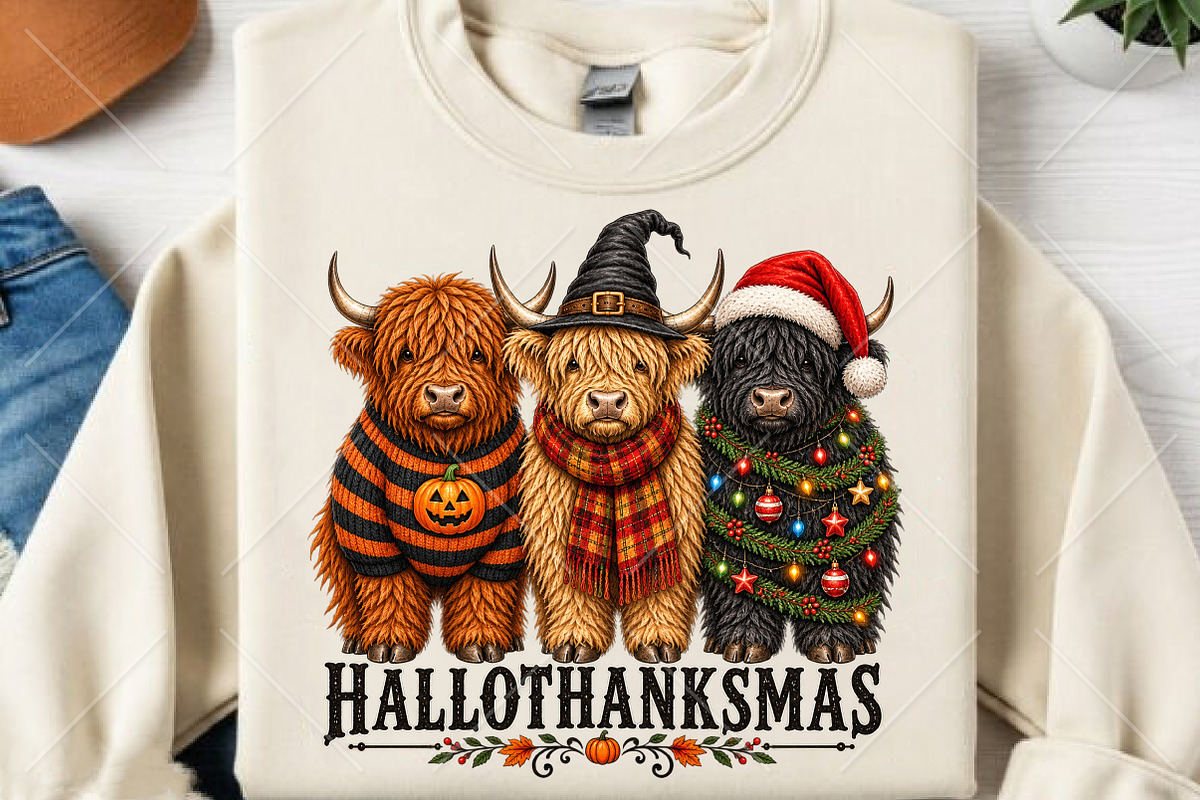 Hallothanksmas Highland Cow PNG, a Seasonal Illustration by Canvas Craft (Photo 2 of 6)