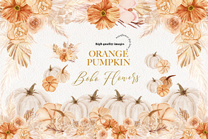 Orange Pumpkin Dried Floral Clipart