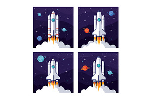 Rocket launching into space with col, an Illustration by designvectx