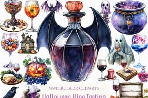 Watercolor Halloween Wine Tasting, an Illustration by Craft Nest