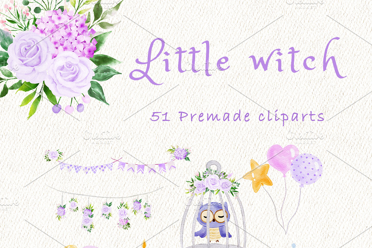 Little witch - Halloween clipart, a Decorative Illustration by heyiamalice (Photo 4 of 13)