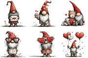 Whimsical Valentine Gnomes Clipart, an Illustration by CraftArtStudio (Thumbnail 5 of 6)