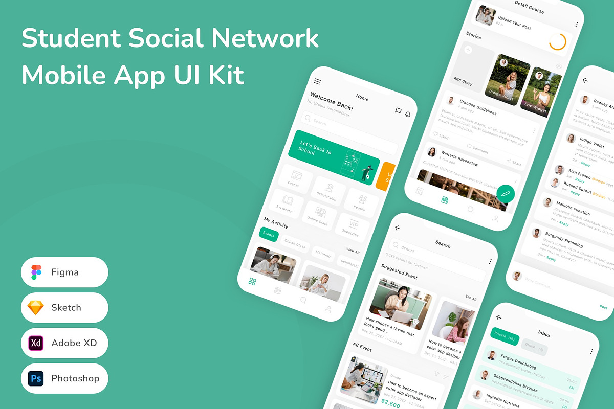 Student Social Network App UI Kit, an UI Kit Template by Betush