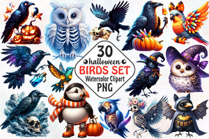 Halloween Birds Clipart, an Illustration by RobertsArt