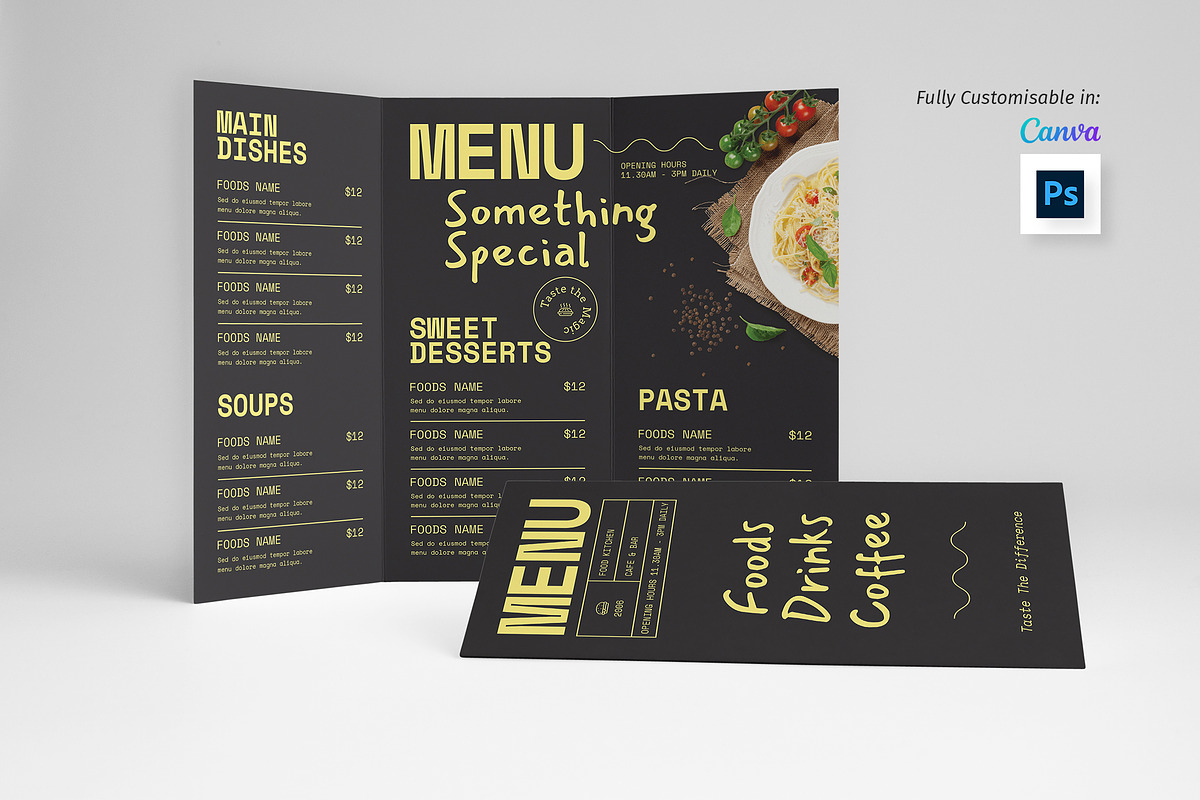 Black Trifold Menu, a Brochure Template by Designsoul14 (Photo 1 of 6)