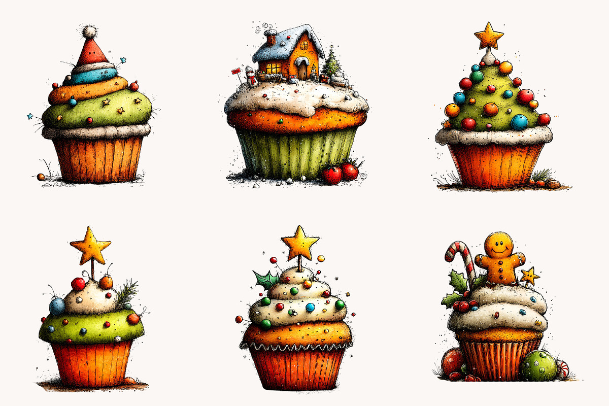 Whimsical Christmas cupcake Clipart, a Seasonal Illustration by Designworld (Photo 5 of 10)