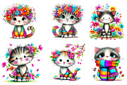 Whimsical Spring Cats Clipart, an Illustration by CreationArt (Thumbnail 7 of 7)
