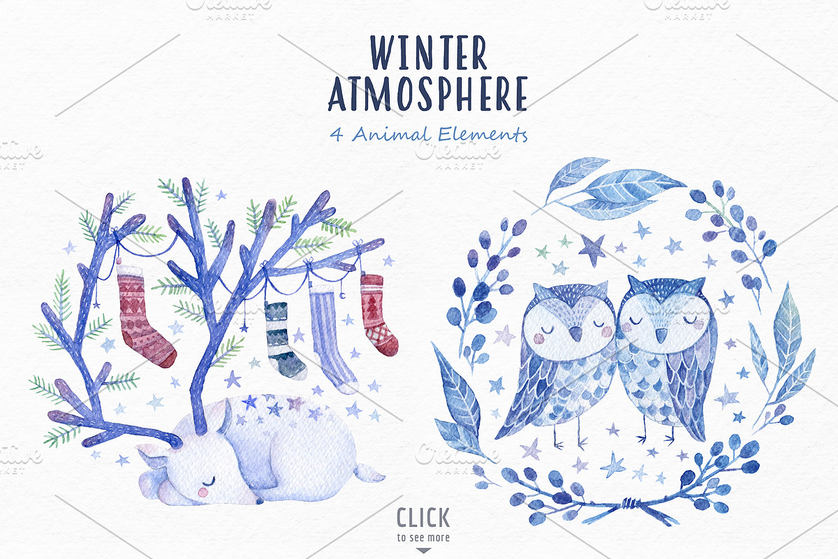 Watercolor winter atmosphere set, an Animal Illustration by TotallypicRF (Photo 2 of 5)
